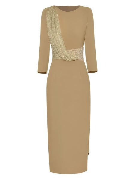 The Kira Slim Fit Sequin Dress SA Formal Khaki S 