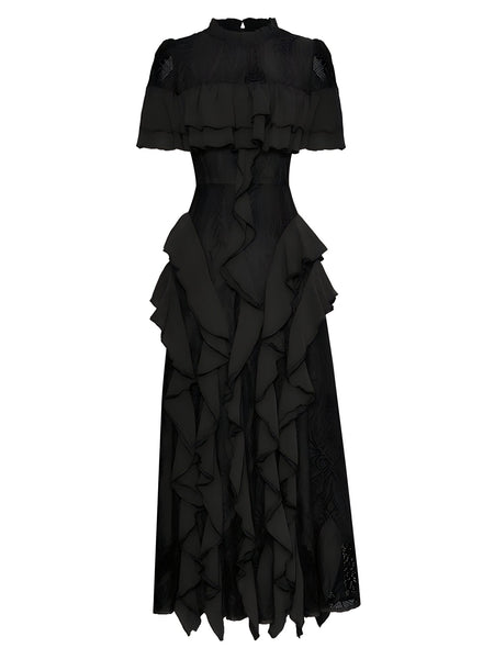 The Elodie Ruffled Lace Patchwork Dress - Multiple Colors SA Formal Black S 