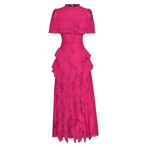 The Elodie Ruffled Lace Patchwork Dress - Multiple Colors SA Formal Rose Red S 