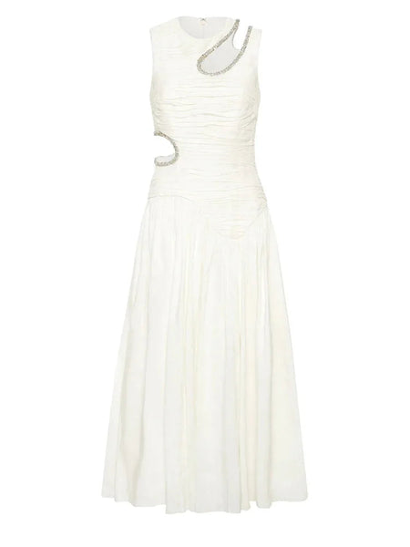 The Clarissa High Waist Folds Print Dress - Multiple Colors SA Formal White S 