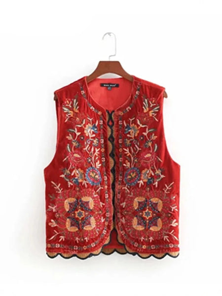 The Aurelia Velvet Embroidered Waistcoat - Multiple Colors SA Formal Red 2XS 
