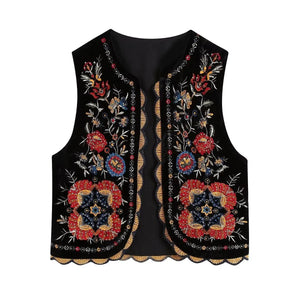The Aurelia Velvet Embroidered Waistcoat - Multiple Colors SA Formal Black 2XS 