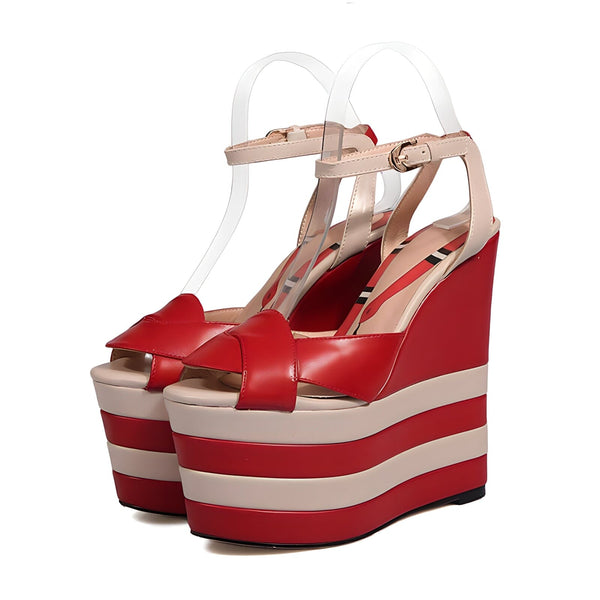 The Amora Platform Sandals - Multiple Colors 0 SA Styles Red (Striped) EU 34 / US 4.5 