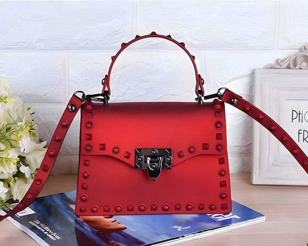 The Torino Studded Handbag Purse - Multiple Colors Luke + Larry Red 