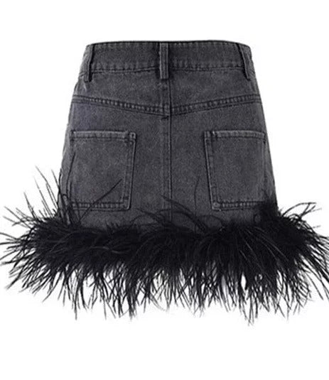 The Ostrich High-Waist Denim Mini Skirt 0 SA Styles 