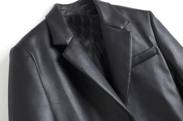 The "Darla" Faux Leather Long Sleeve Blazer SA Studios 