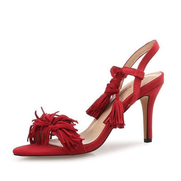 The "Fleur" Tassel High Heel Sandals - Multiple Colors Luke + Larry Red EU 36 / US 5 