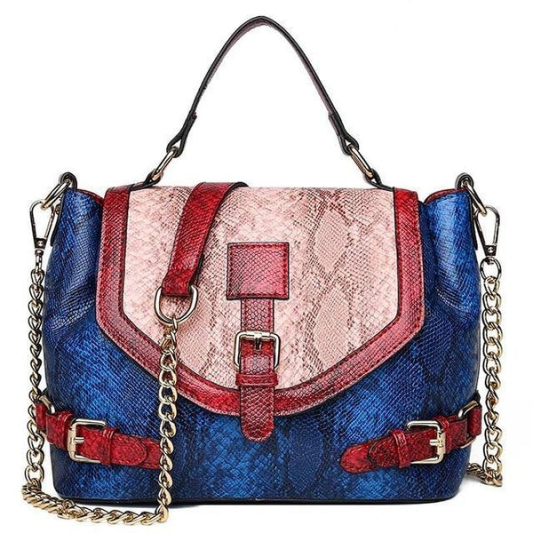 The "Francine" Snakeskin Handbag Purse - Multiple Colors Luke + Larry Blue 